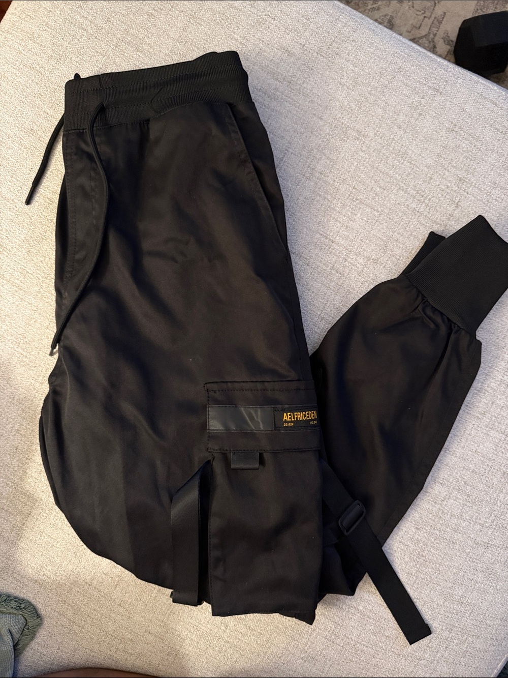 Aelfric Eden Black Utility Cargo Pants Joggers with Strap Details